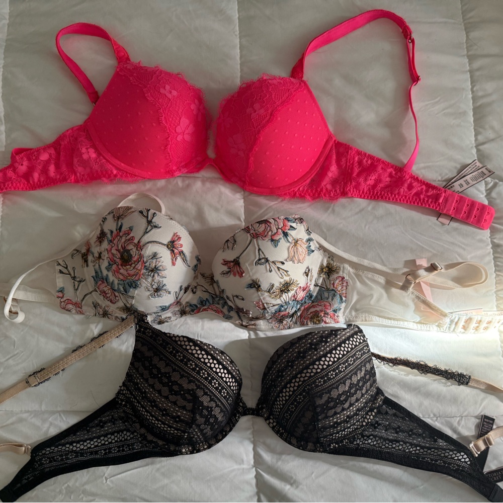 Victoria's Secret Black, Cream, and Pink Bra Trio